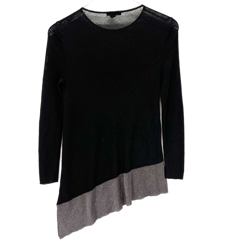 Eileen Fisher Knit Long Sleeve Asymmetrical Tunic Black Metallic Top‎ Size PS - Picture 4 of 8